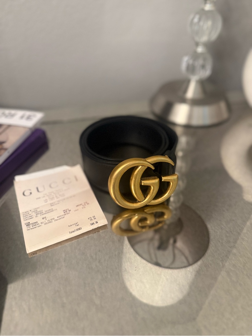 Gucci Black Leather Belt with Gold Double G Buckle
